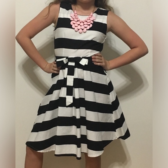 black and white striped girls dress